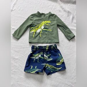 Carter's Green & Blue Dinosaur Rashguard Swim Set 🦖